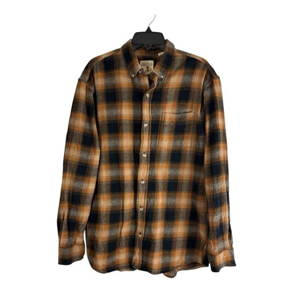 Red Head Mens Shirt Size Large Button Down Flannel Orange Black Long sleeve - Picture 1 of 10